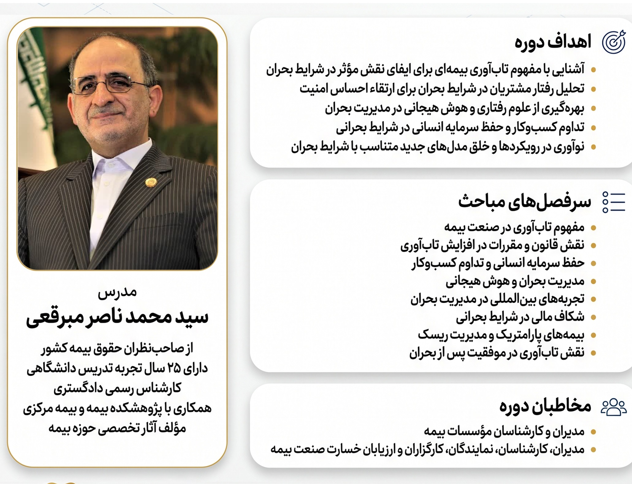 کارگاه آموزشی تخصصی تاب‌آوری در مؤسسات بیمه